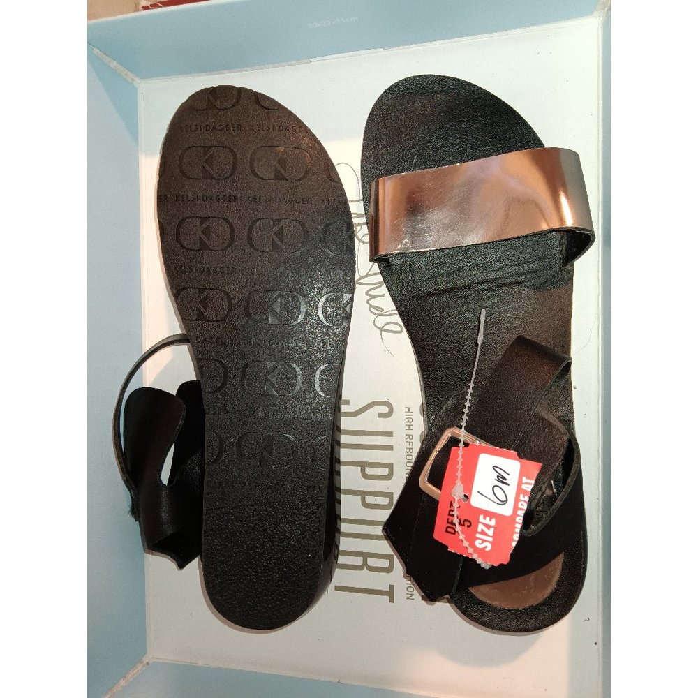 Kelsi Dagger Black/Silver Leather BRAND NEW Sandals- Size 6 Medium